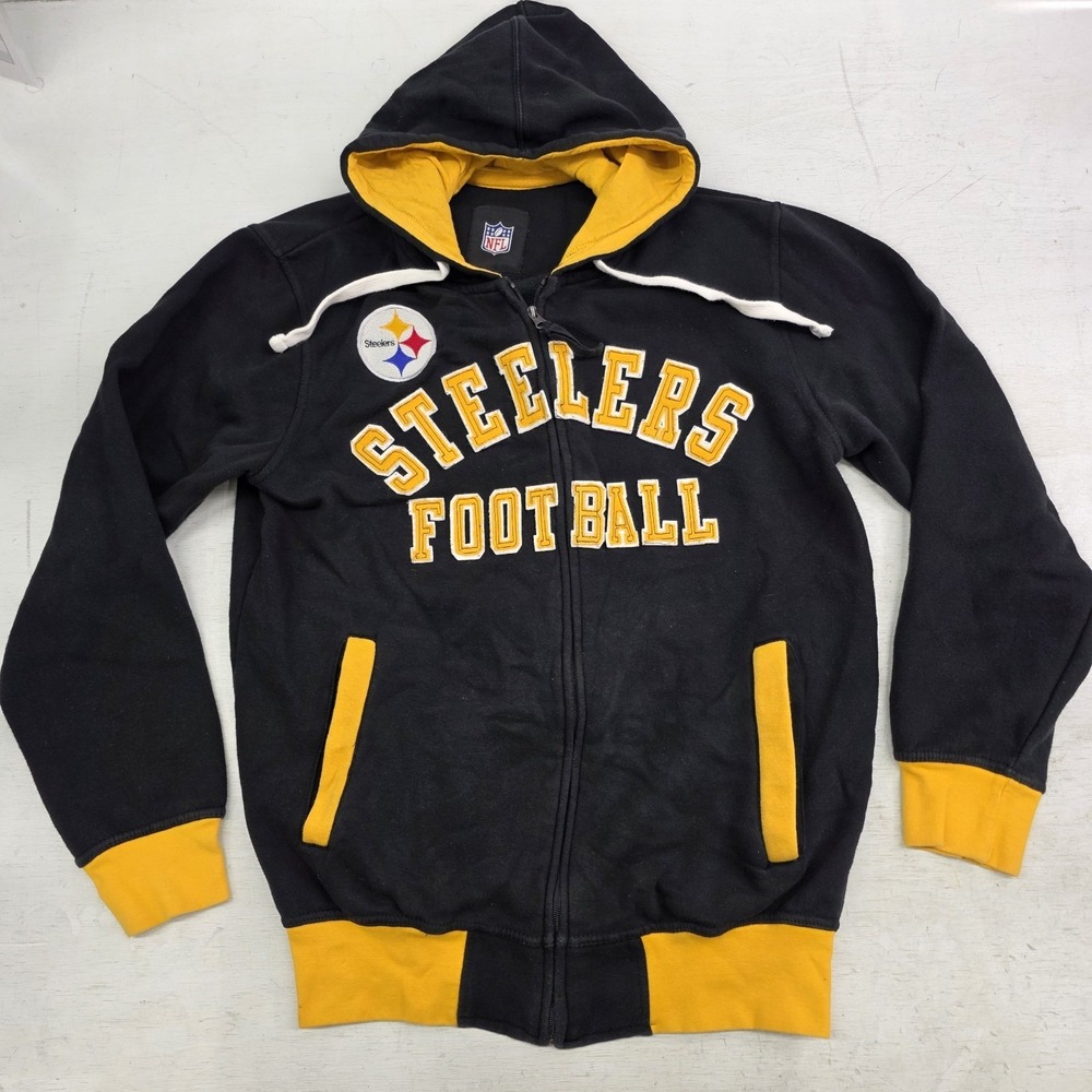 NFL Pittsburg Steelers Retro Throwback Full Zip Black‎ & Gold Hoodie Men's M VG